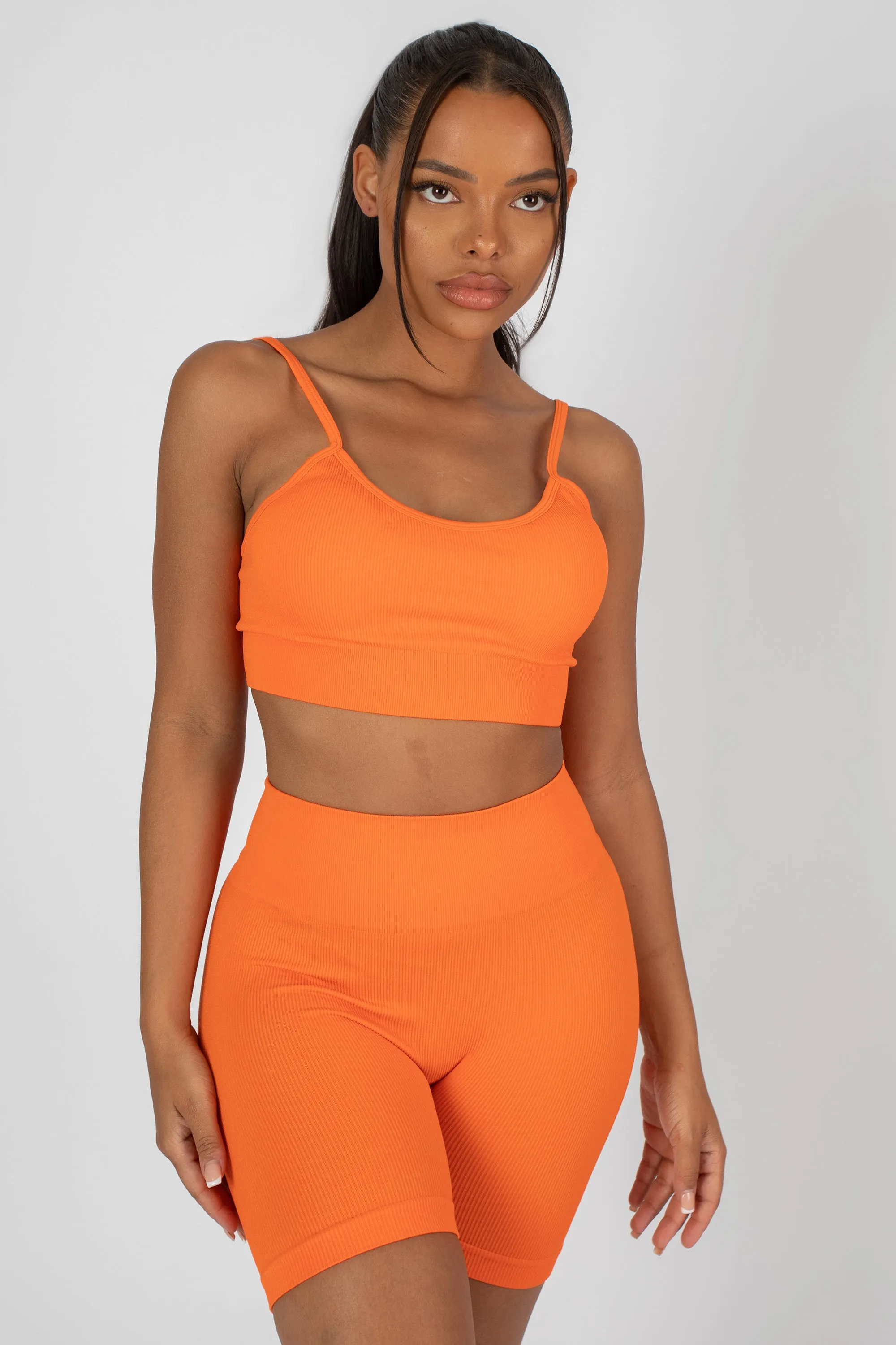 Ribbed Crop Top And Short Co-ord Set Orange sold by Public Desire product image thumbnail 4