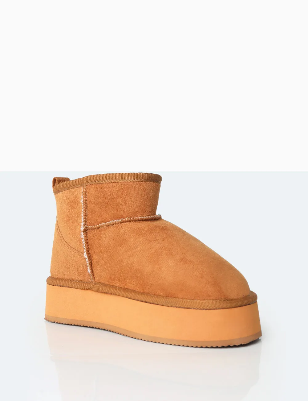 Theo Chestnut Brown Faux Suede Ultra Mini Ankle Platform Boots sold by Public Desire product image thumbnail 2