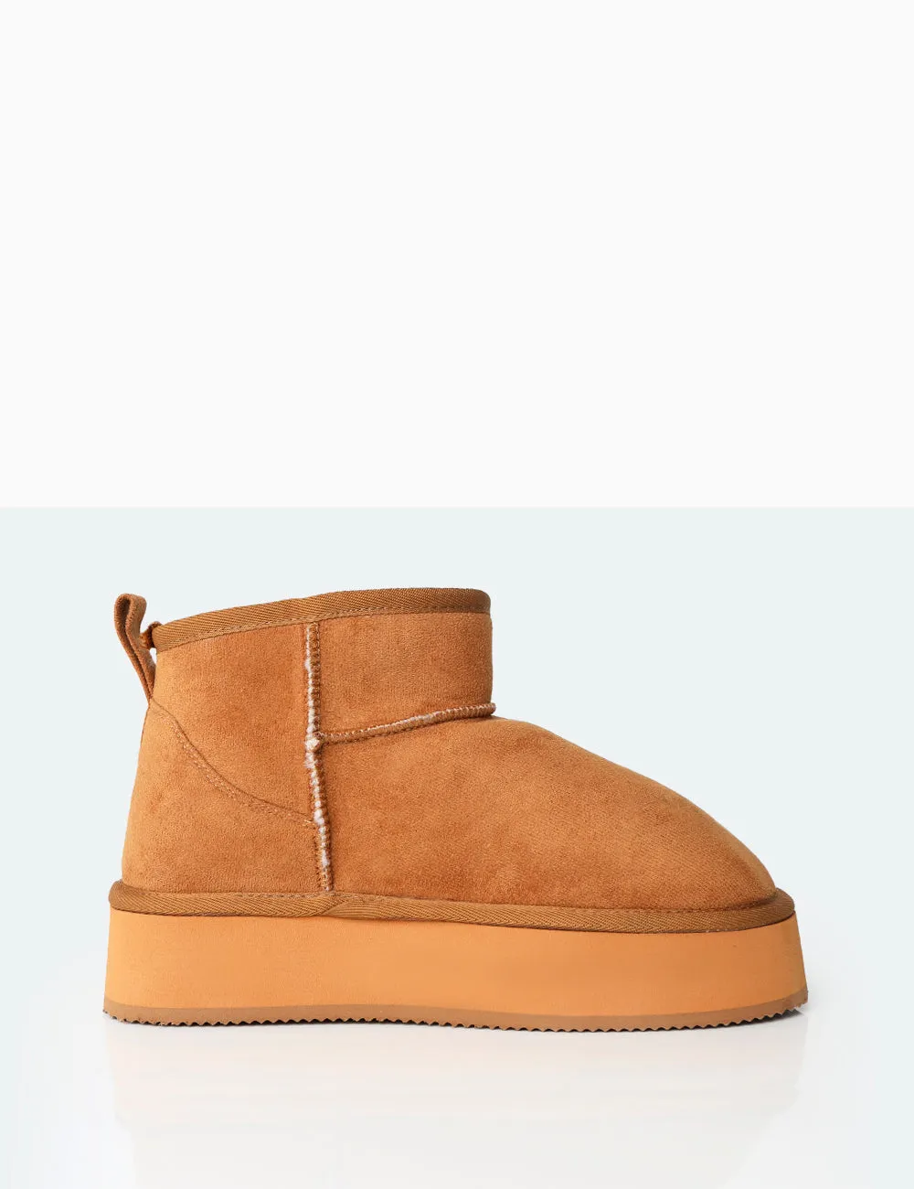 Theo Chestnut Brown Faux Suede Ultra Mini Ankle Platform Boots sold by Public Desire