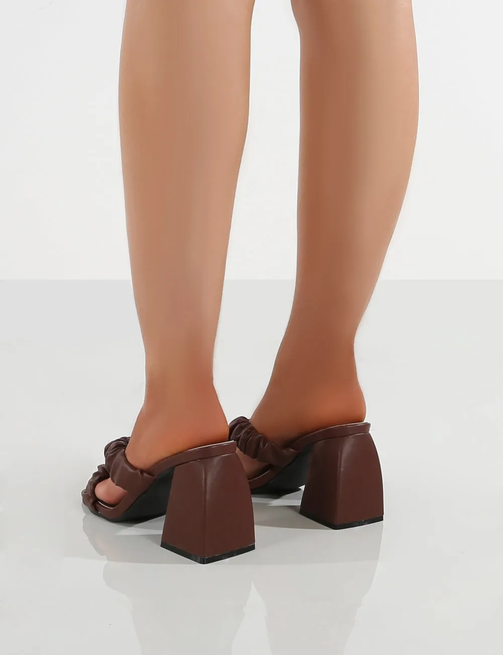 Elsa Chocolate PU Scrunchie Cross Strap Block Heel sold by Public Desire product image thumbnail 2