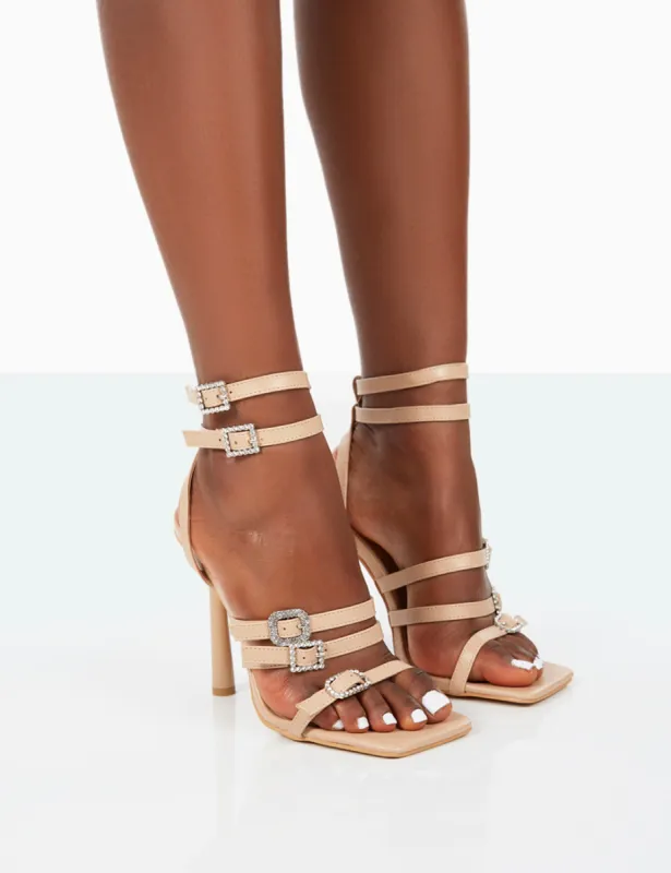 Lindsey Nude Pu Strappy Square Toe Stiletto Heels sold by Public Desire