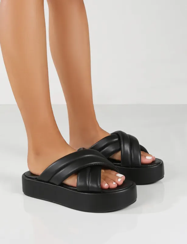 Kyla Wide Fit Black PU Padded Cross Over Sandals made by Public Desire