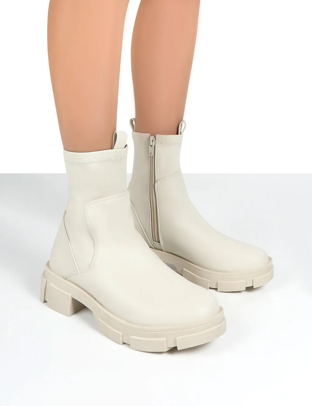 Treat White Drench Chunky Ankle Boots sold by Public Desire