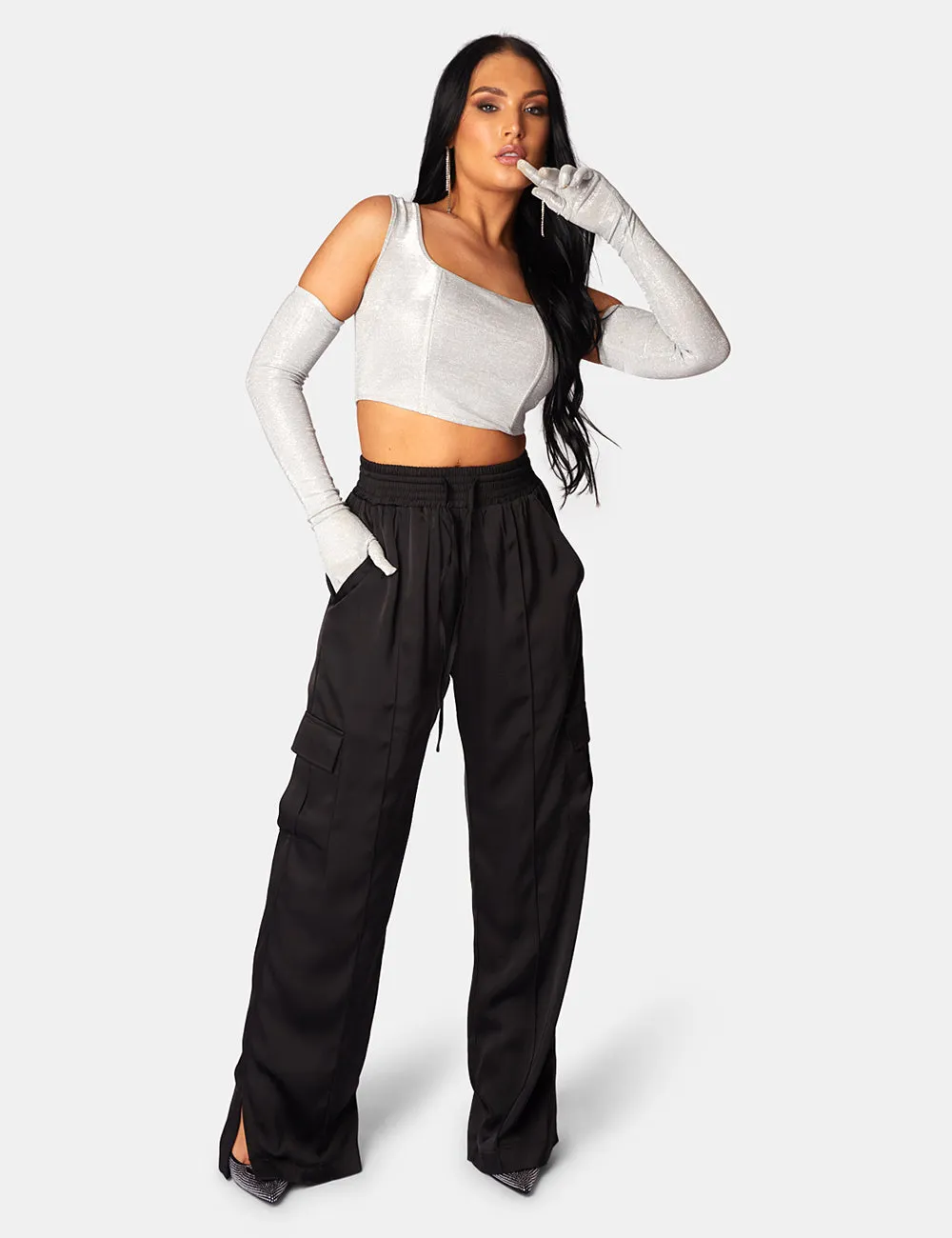 GLITTER CORSET TOP WITH MATCHING GLOVES SILVER sold by Public Desire product image thumbnail 2