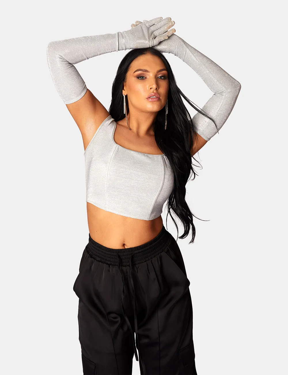 GLITTER CORSET TOP WITH MATCHING GLOVES SILVER sold by Public Desire product image thumbnail 5
