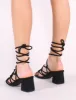 Freya Knotted Strappy Block Heeled Sandals in Black Faux Suede sold by Public Desire