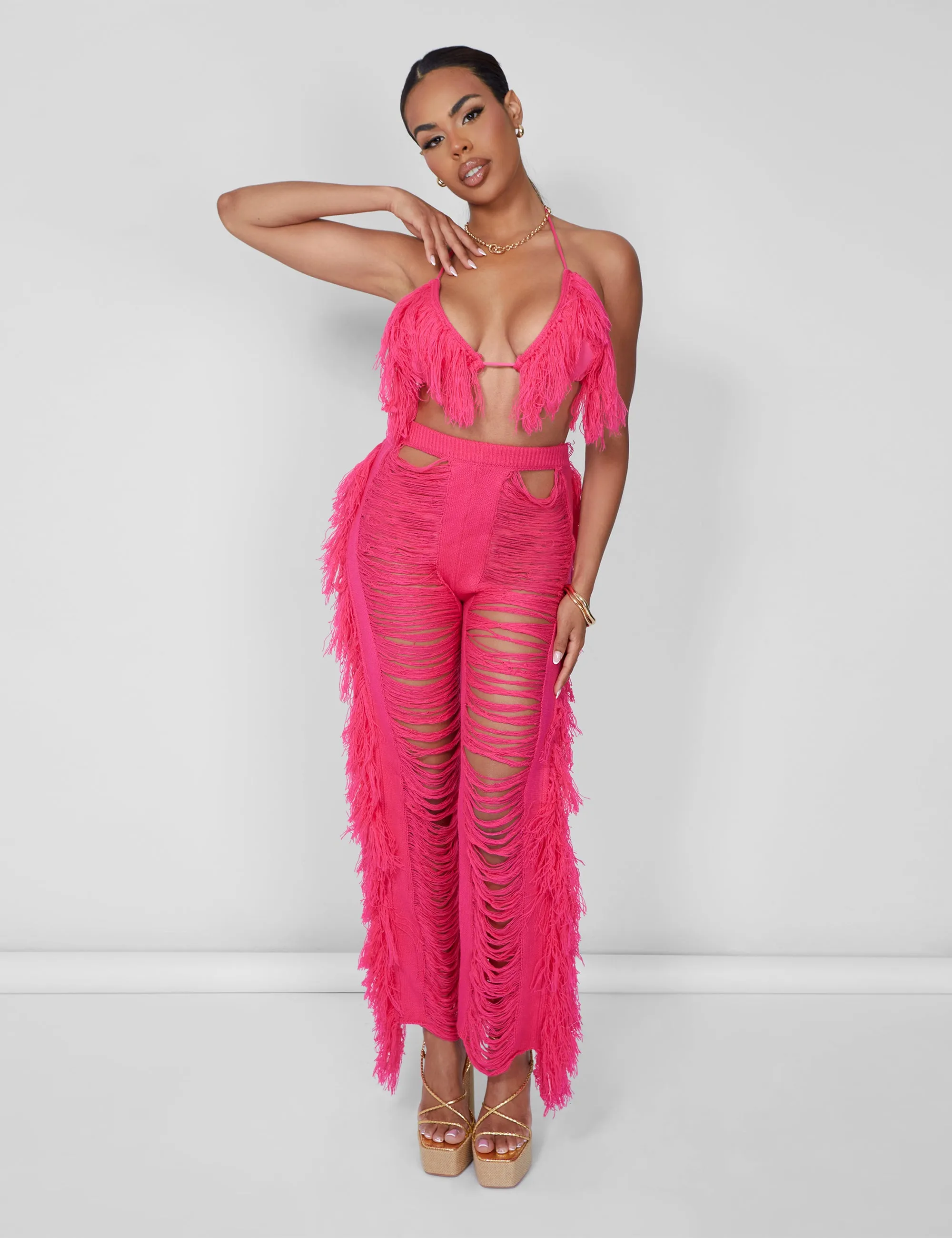 Fringe Trousers Hot Pink sold by Public Desire