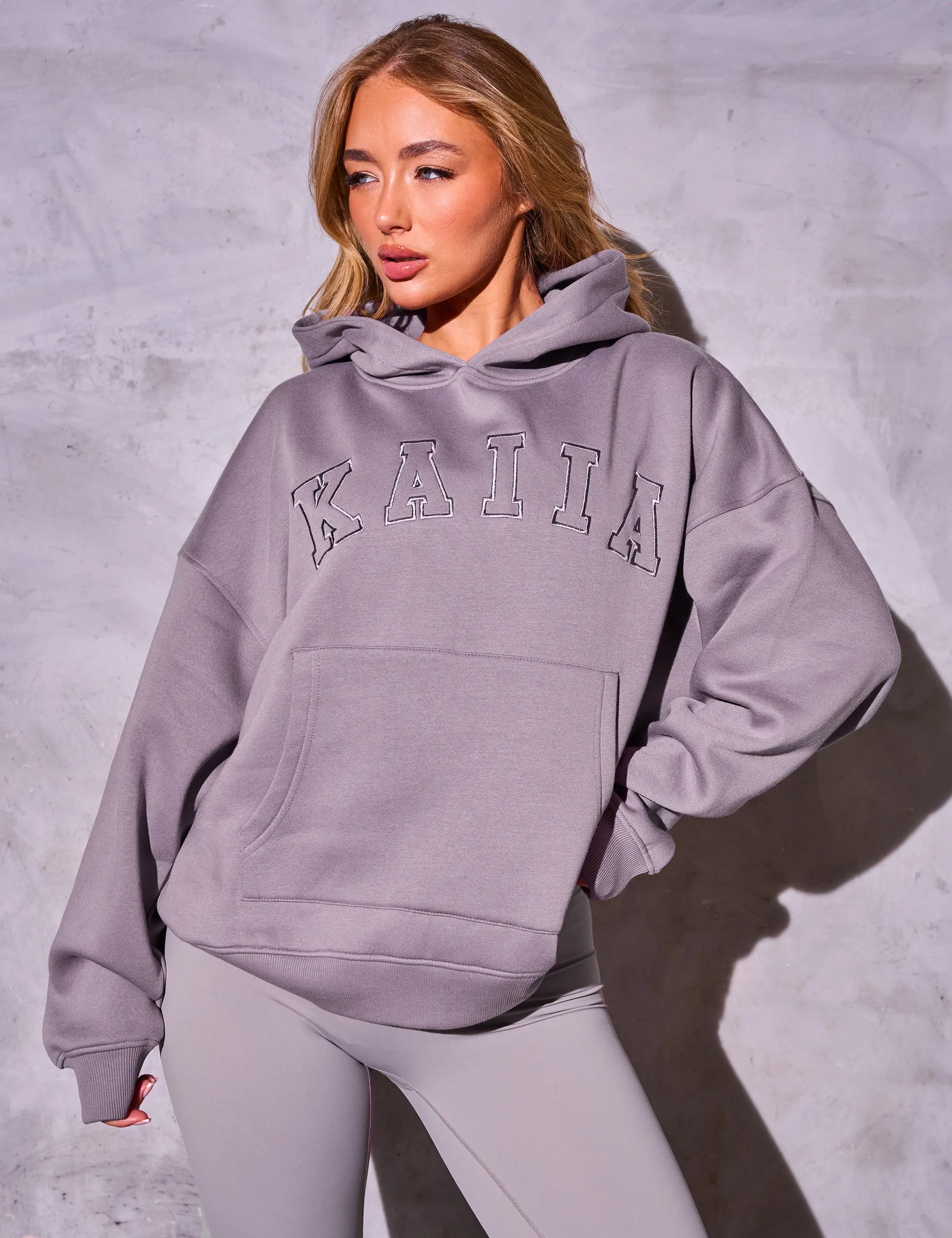 Kaiia Slogan Logo Oversized Hoodie Mauve sold by Public Desire