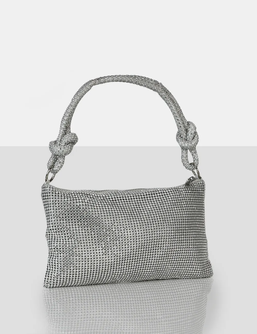 The Ingrid Silver Diamante Zip Up Knot Detail Mini Shoulder Bag sold by Public Desire product image thumbnail 2