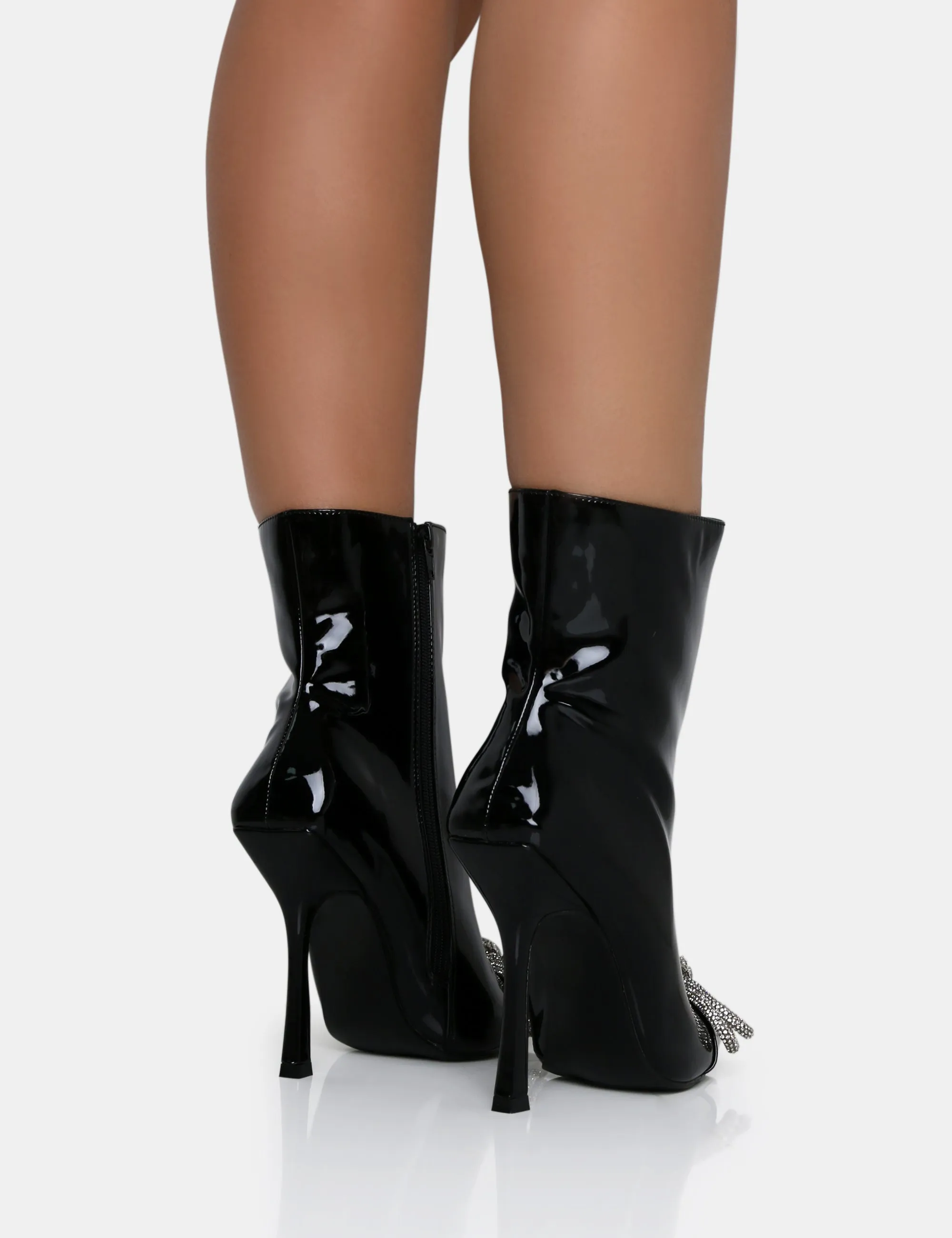 Orla Black Patent Diamante Bow Pointed Toe Stiletto Ankle Boots sold by Public Desire product image thumbnail 2