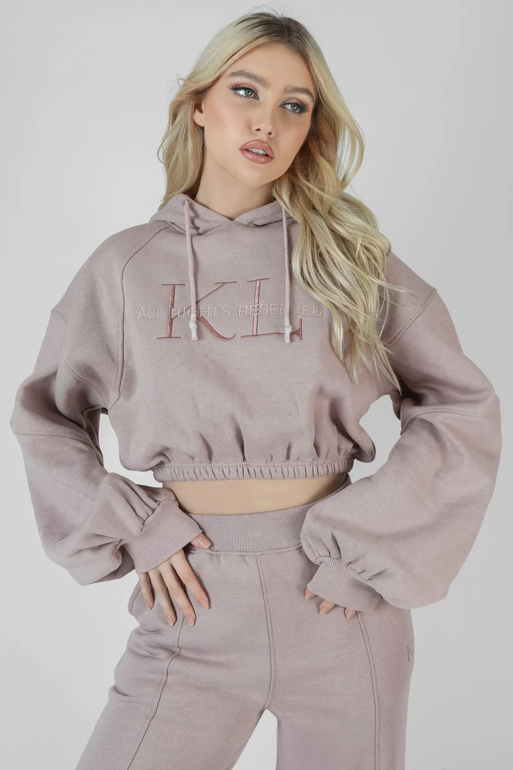 Cropped Tonal Embroidery Hoodie Ash sold by Public Desire