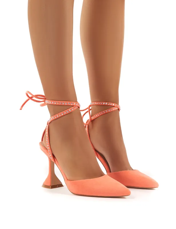 Tate Coral Diamante Lace Up Statement High Heels sold by Public Desire