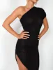 One Shoulder Textured Split Detail Midaxi Dress Black sold by Public Desire