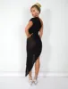 One Shoulder Textured Split Detail Midaxi Dress Black sold by Public Desire