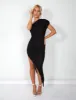 One Shoulder Textured Split Detail Midaxi Dress Black sold by Public Desire