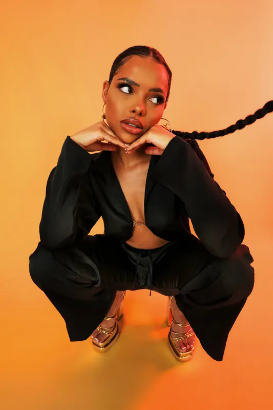 Satin Pin Detail Shirt Black sold by Public Desire