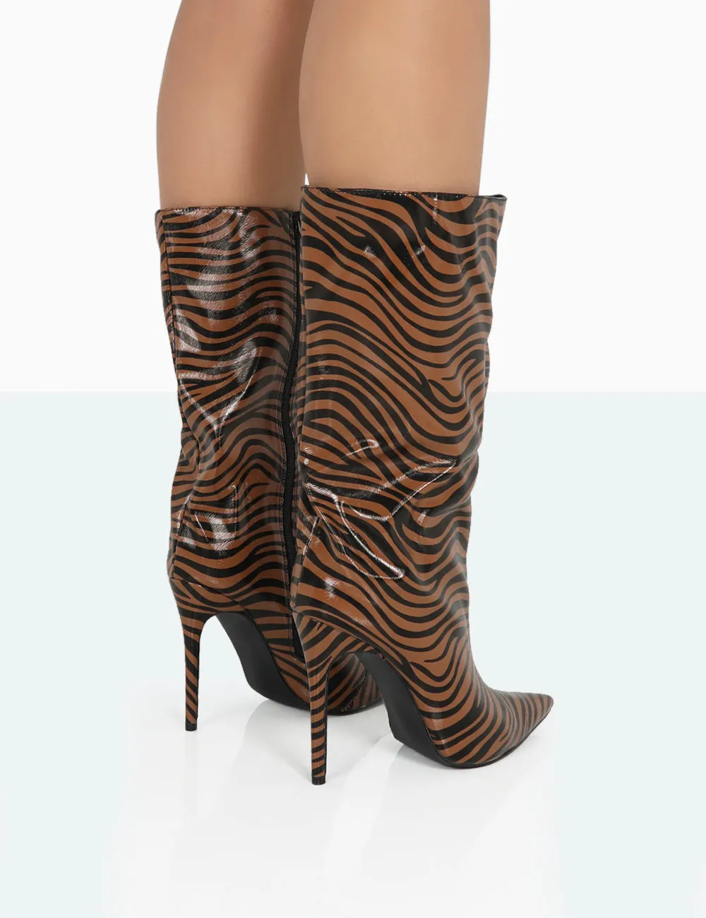 Wanda Camel Zebra PU Pointed Toe Stiletto Knee High Boots sold by Public Desire product image thumbnail 4