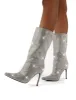 Hustler Grey Diamante Detail Knee High Stiletto Heeled Boots sold by Public Desire