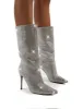 Hustler Grey Diamante Detail Knee High Stiletto Heeled Boots sold by Public Desire