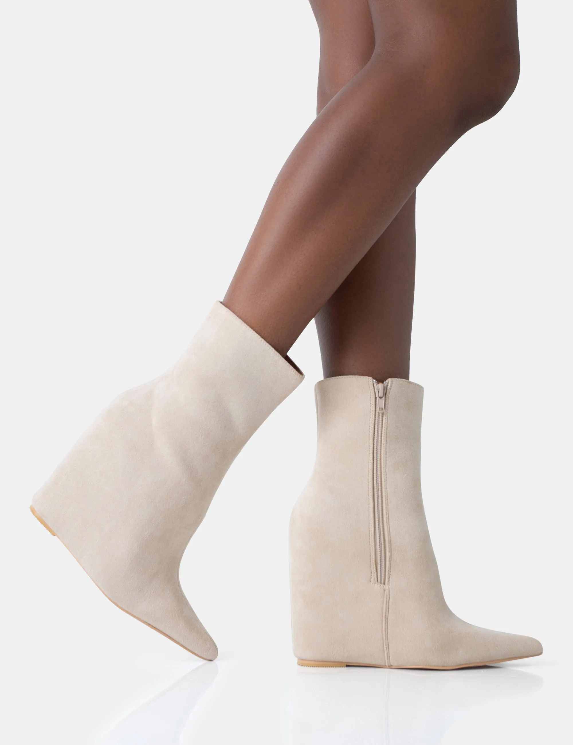 Getaway Beige Faux Suede Wedged Heeled Ankle Boot sold by Public Desire product image thumbnail 2