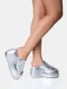 Blue Moon Silver Metallic Chunky Platform Wedge Sandals sold by Public Desire