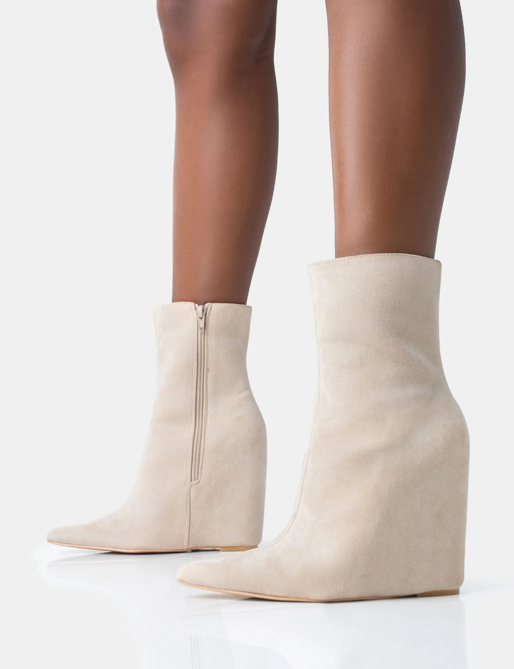 Getaway Beige Faux Suede Wedged Heeled Ankle Boot sold by Public Desire product image thumbnail 3