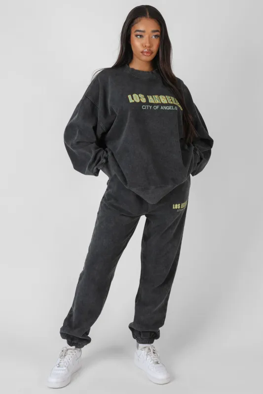 Los Angeles Acid Wash Joggers Grey sold by Public Desire