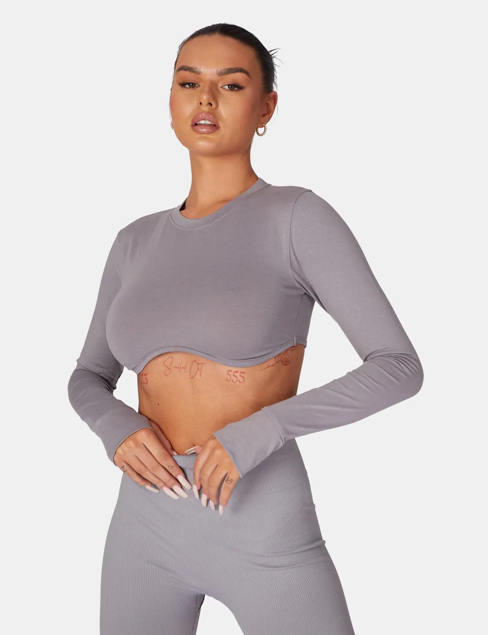 Long Sleeve Underbust Top Dark Grey sold by Public Desire product image thumbnail 2