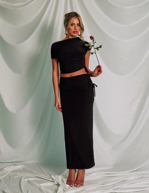 Slinky Foldover Ruched Maxi Skirt Black sold by Public Desire