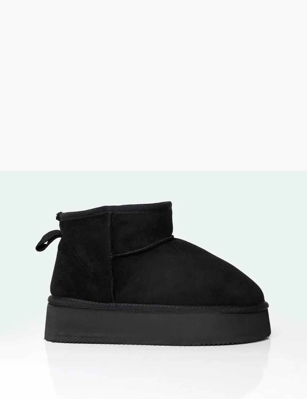Theo Black Faux Suede Ultra Mini Ankle Platform Boots sold by Public Desire