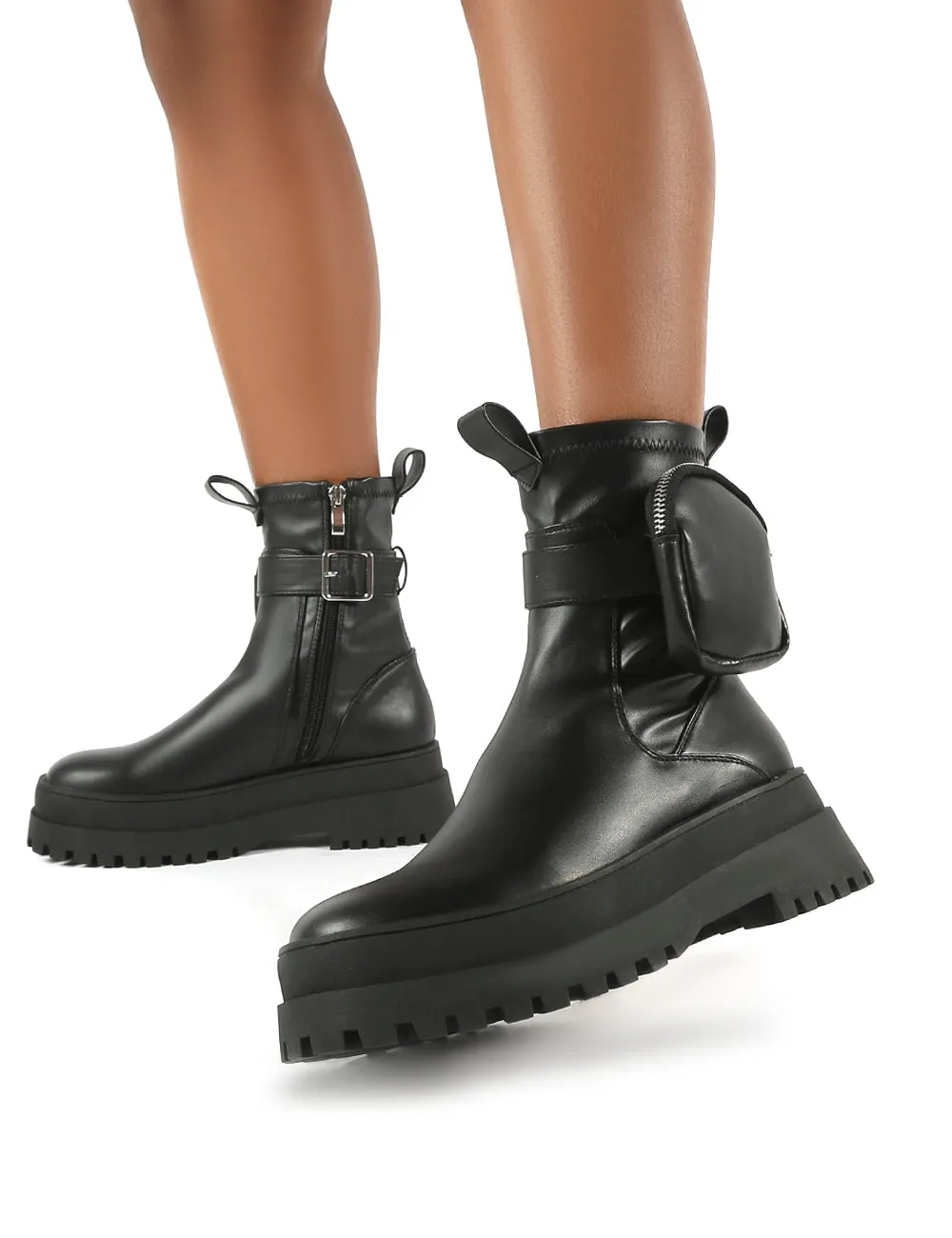 Thought Black Pu Wide Fit Pocket Chunky Sole Ankle Boot sold by Public Desire product image thumbnail 4