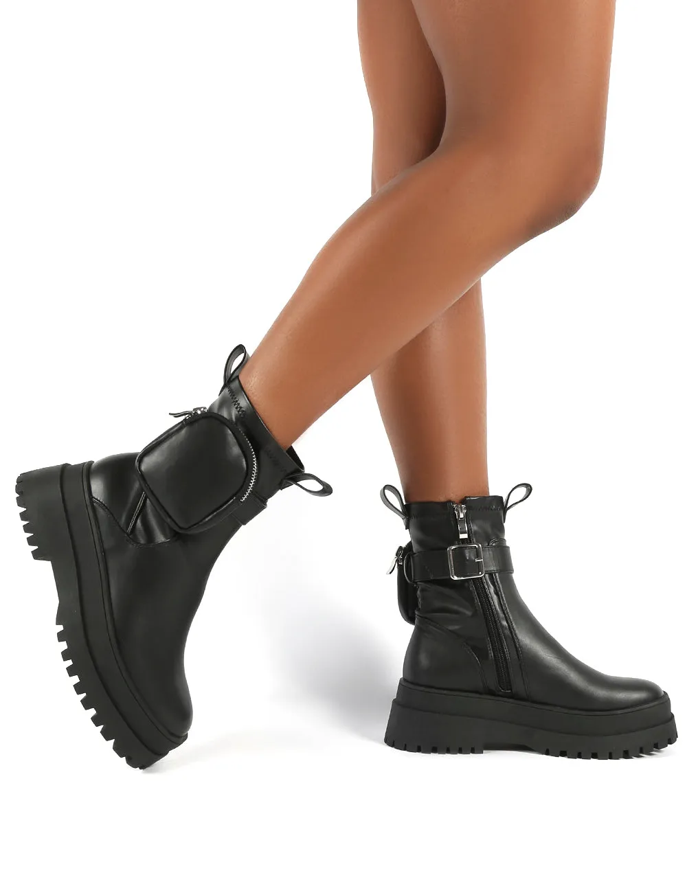Thought Black Pu Wide Fit Pocket Chunky Sole Ankle Boot sold by Public Desire product image thumbnail 2