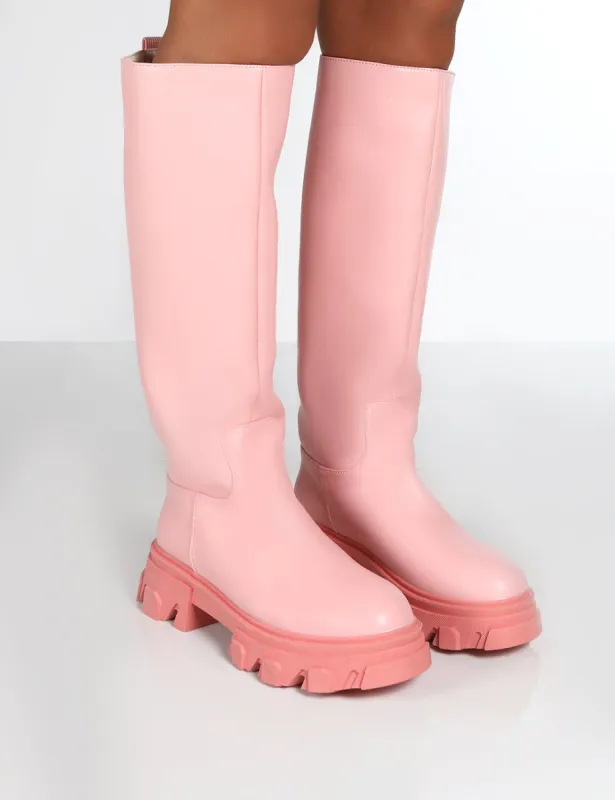 Elena Pink Knee High Chunky Sole Boots sold by Public Desire