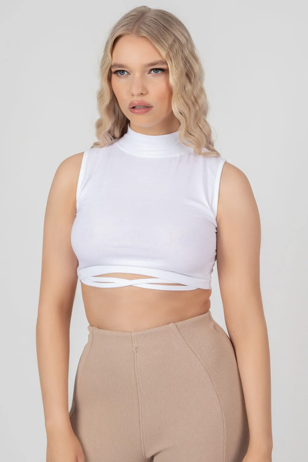 High Neck Strappy Waist Crop Top White sold by Public Desire product image thumbnail 2