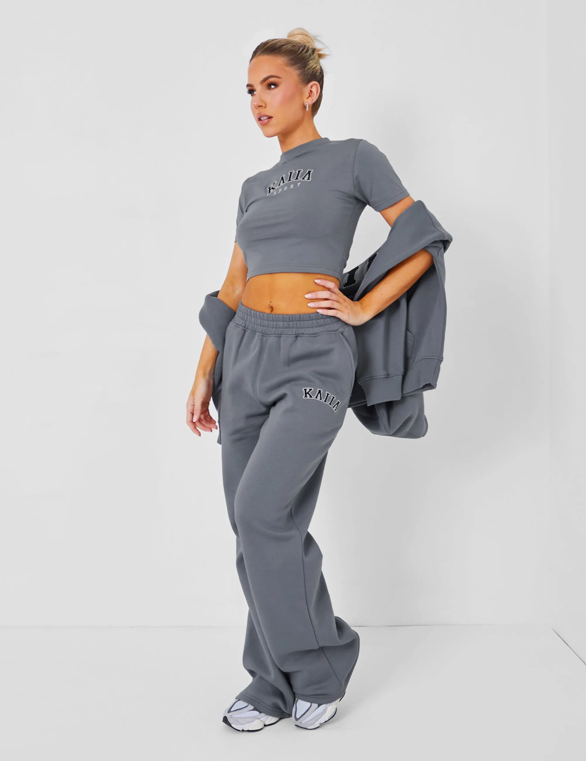 Kaiia Wide Leg Sweat Pants in Charcoal Grey sold by Public Desire