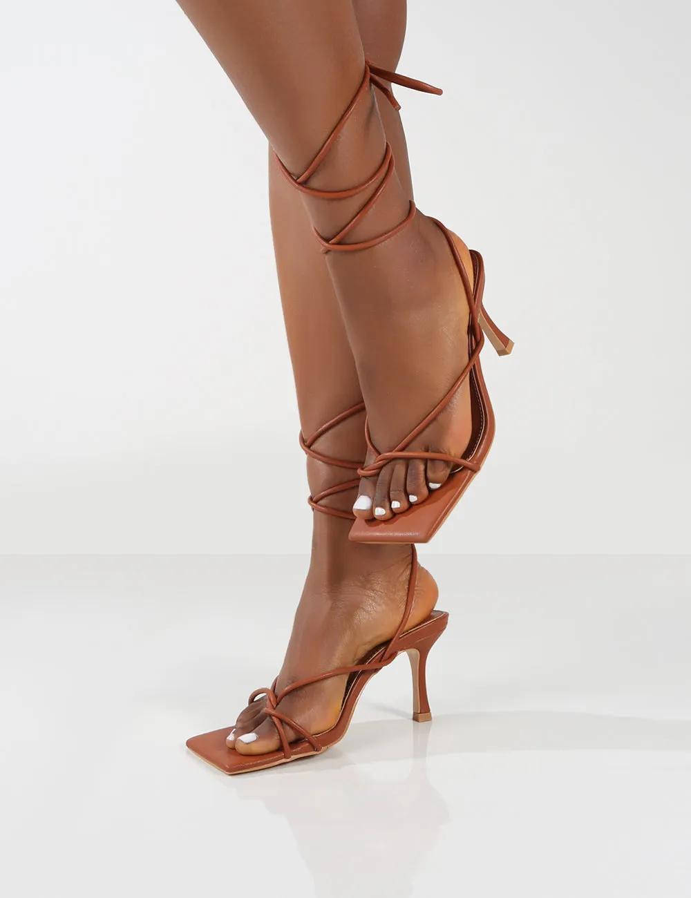 Amber x Public Desire Minimale WF Tan PU Twist Front Strappy Heel sold by Public Desire product image thumbnail 4