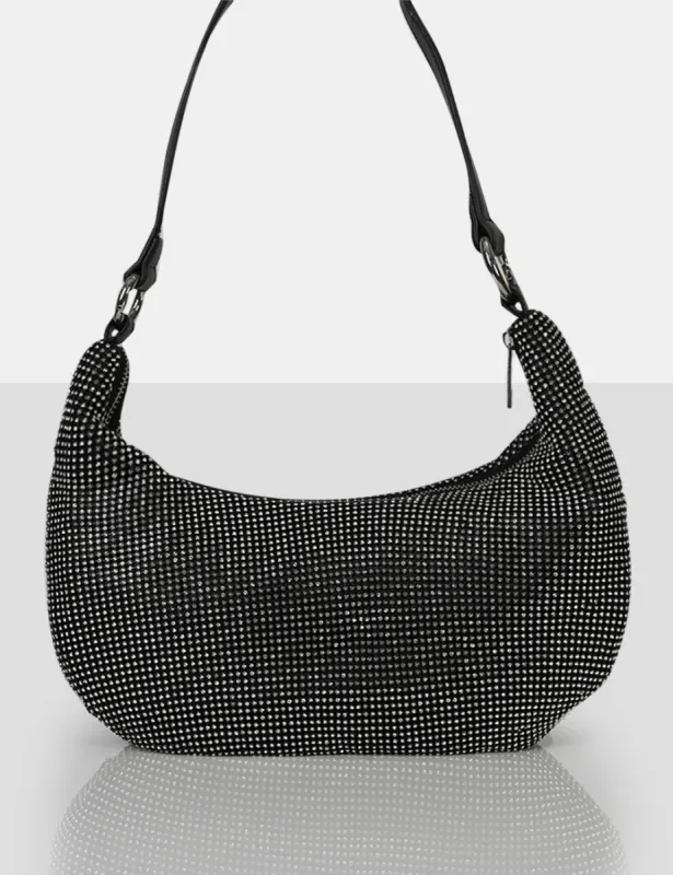 The Cordelia Black Diamante Zip Up Shoulder Bag sold by Public Desire