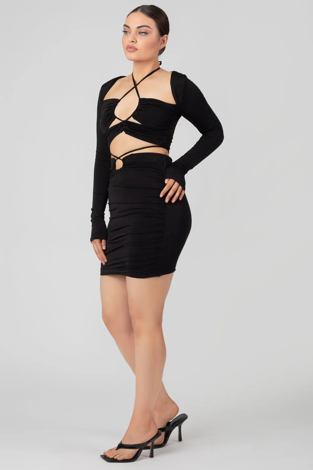 Loop Ruching Midi Skirt Black sold by Public Desire product image thumbnail 3