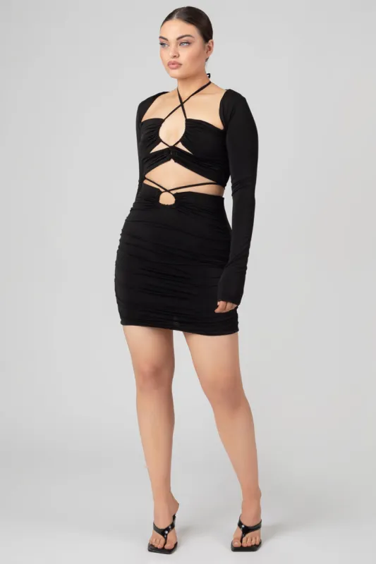 Loop Ruching Midi Skirt Black made by Public Desire