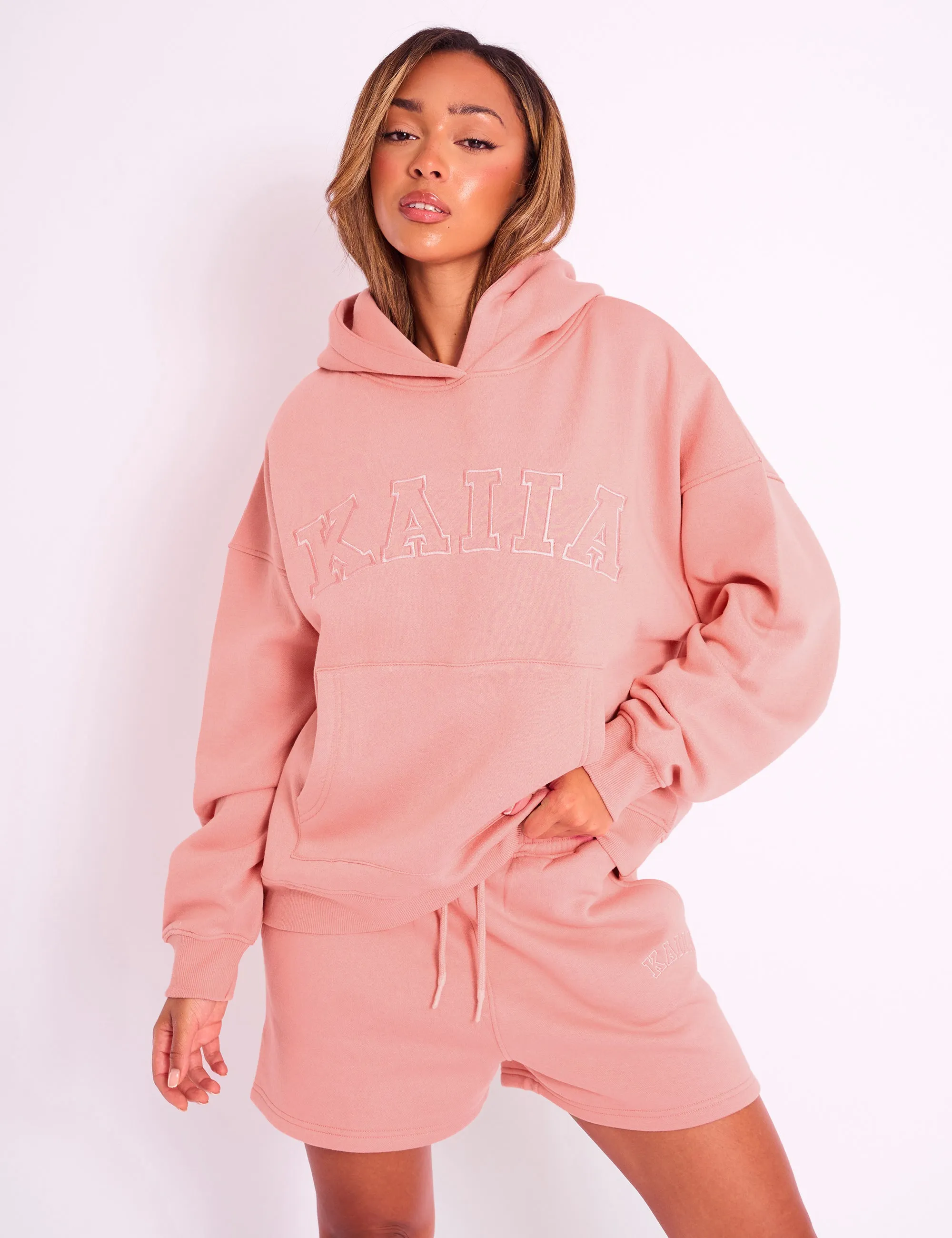 Kaiia Slogan Oversized Hoodie Coral sold by Public Desire