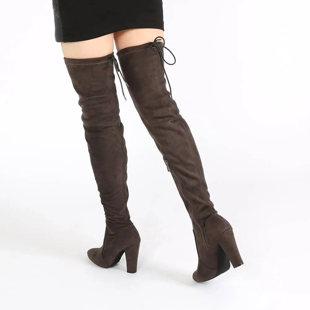 Janine Over the Knee Boots in Dark Taupe Faux Suede sold by Public Desire product image thumbnail 3