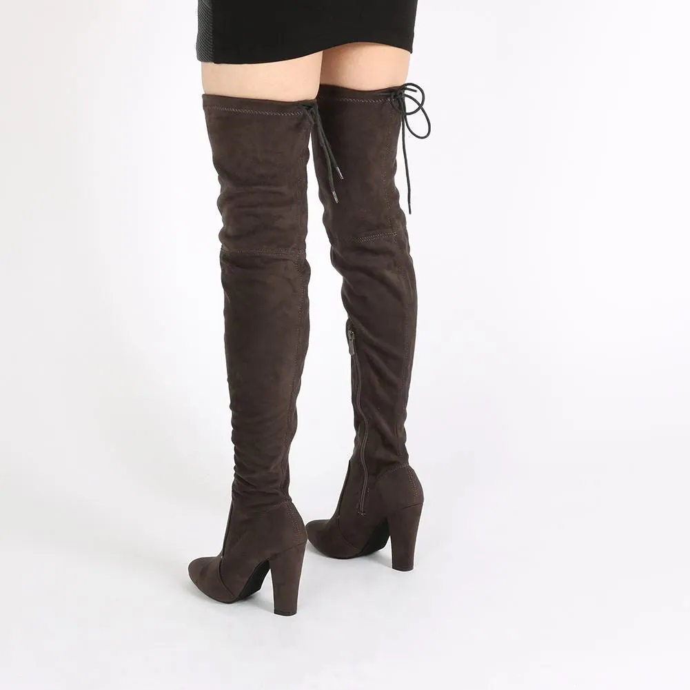 Janine Over the Knee Boots in Dark Taupe Faux Suede sold by Public Desire product image thumbnail 5