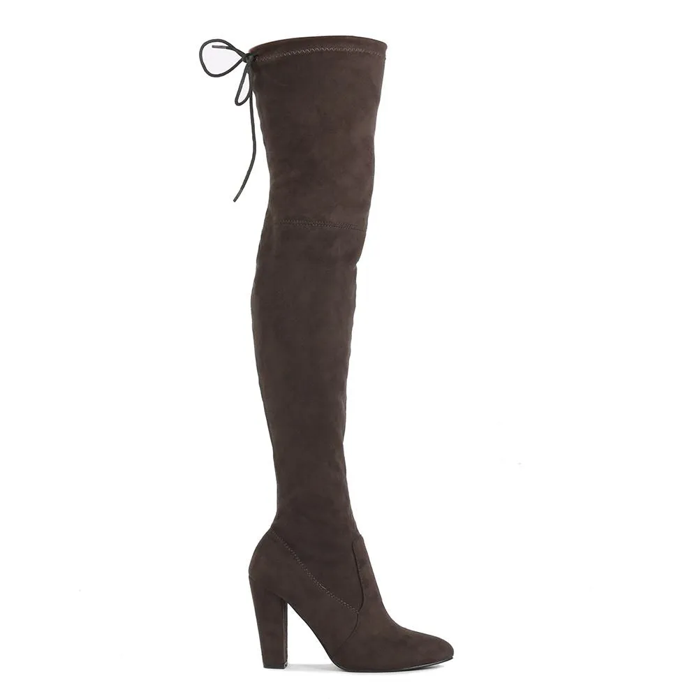 Janine Over the Knee Boots in Dark Taupe Faux Suede sold by Public Desire product image thumbnail 4
