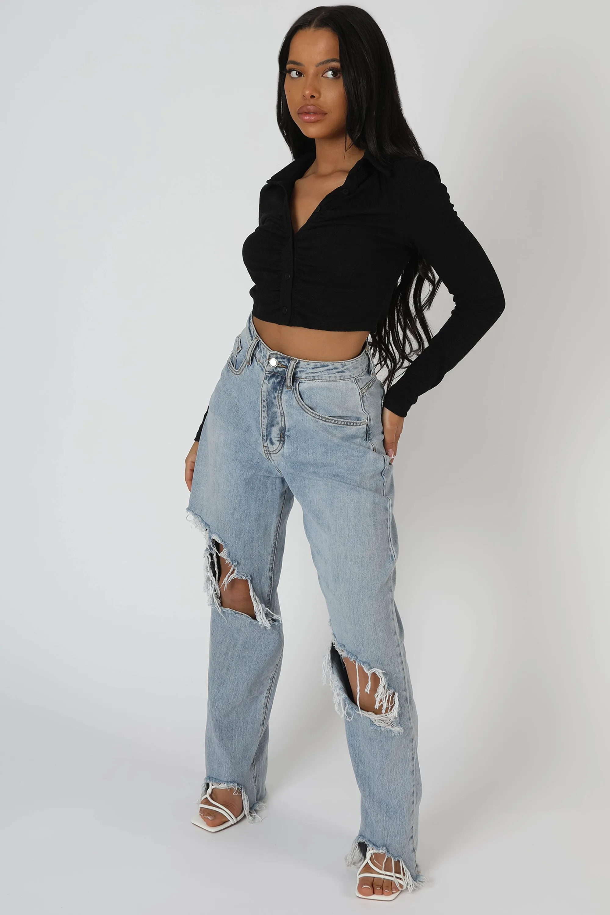 Button Front Ruched Top Black sold by Public Desire product image thumbnail 3