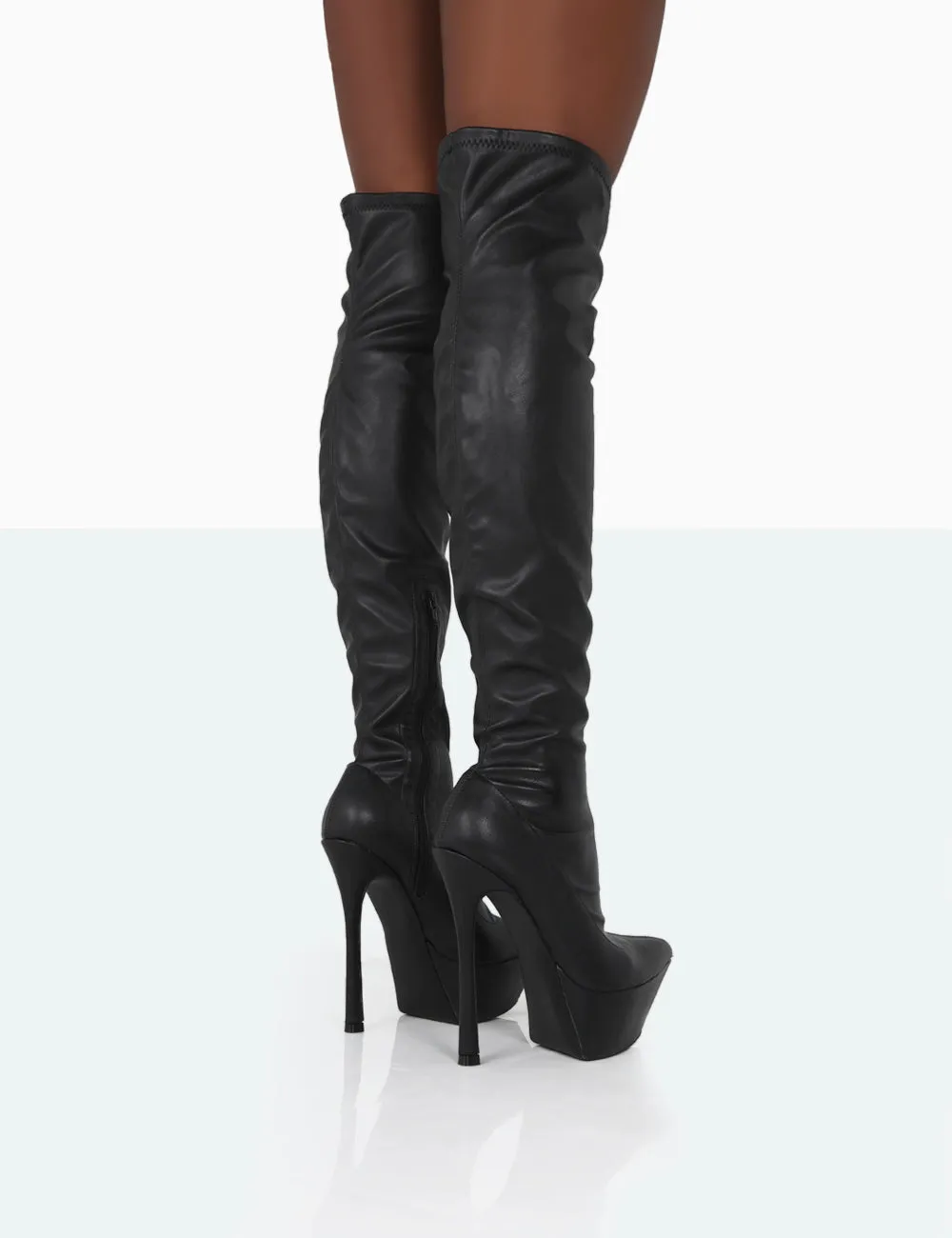Trixie Black Grain Pu Stiletto Platform Over the Knee Boots sold by Public Desire product image thumbnail 3