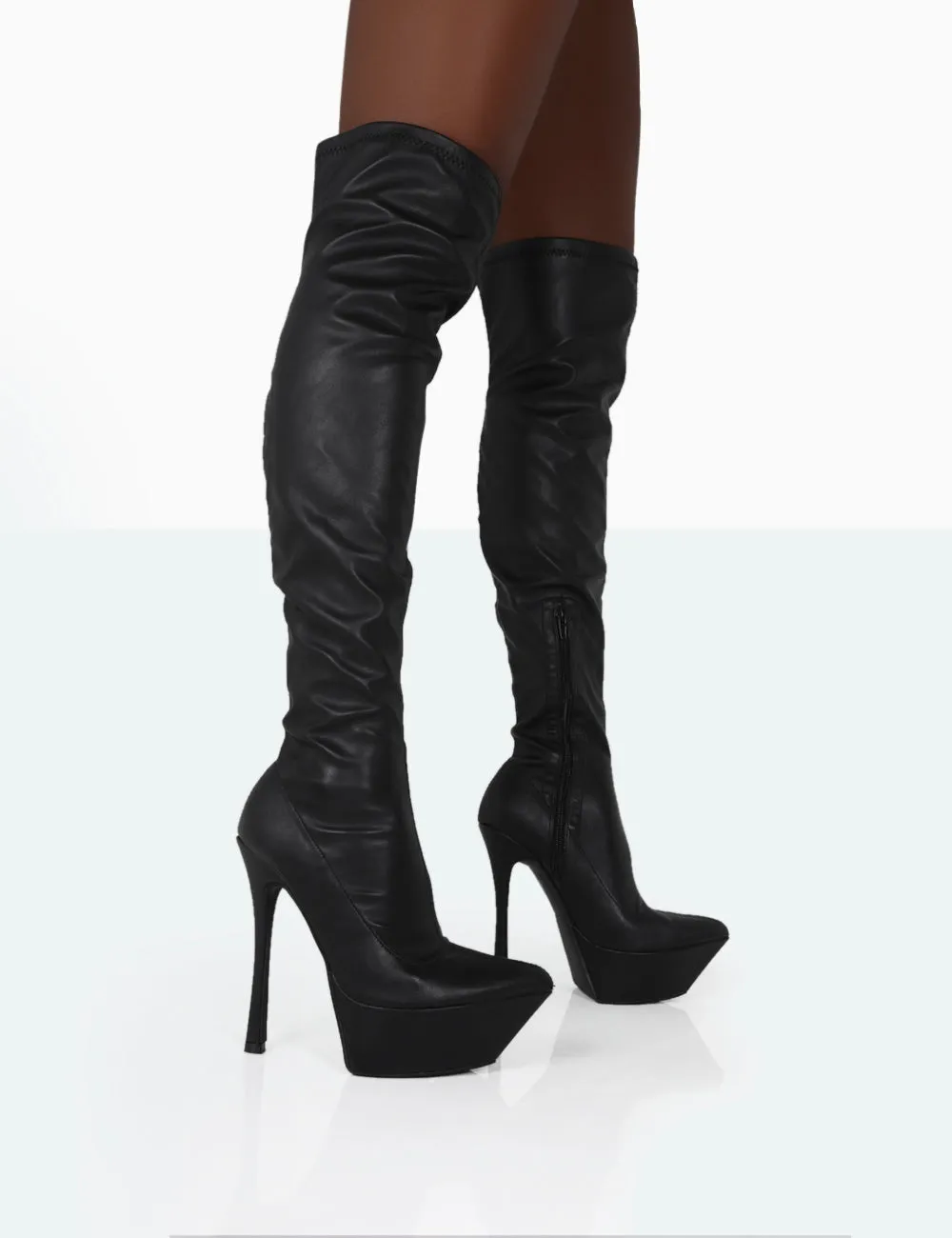 Trixie Black Grain Pu Stiletto Platform Over the Knee Boots sold by Public Desire product image thumbnail 4