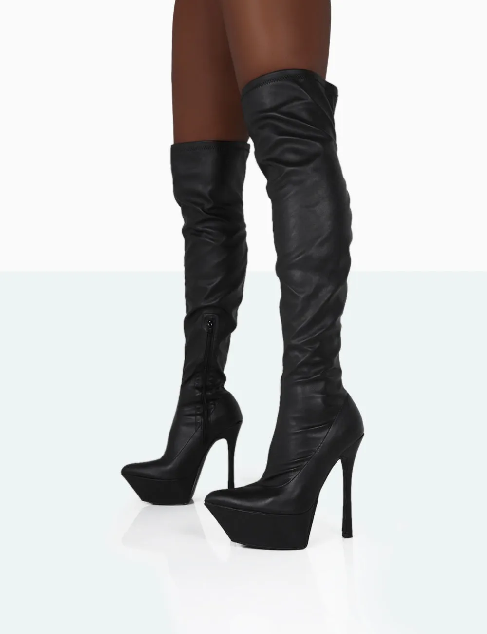 Trixie Black Grain Pu Stiletto Platform Over the Knee Boots sold by Public Desire product image thumbnail 2