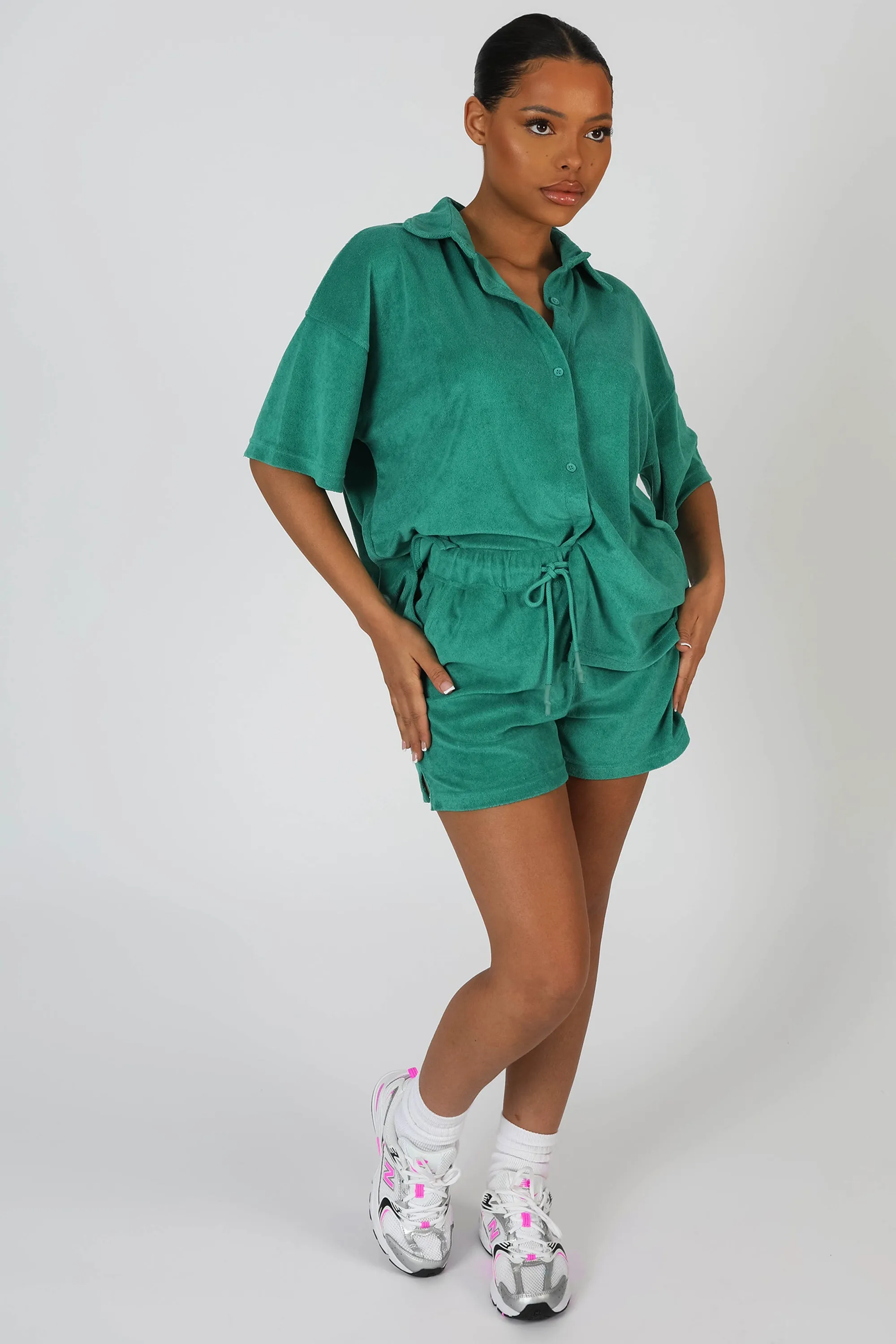 Oversized Short Sleeve Towelling Shirt Green sold by Public Desire product image thumbnail 4