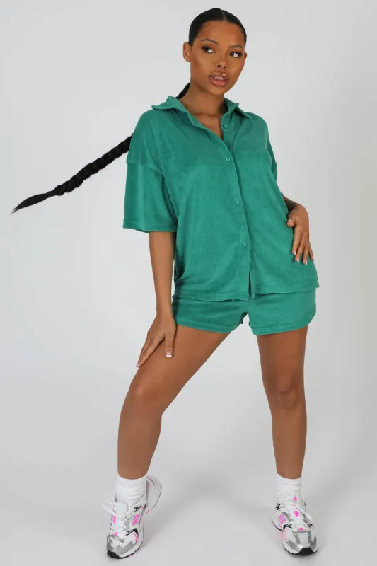 Oversized Short Sleeve Towelling Shirt Green made by Public Desire