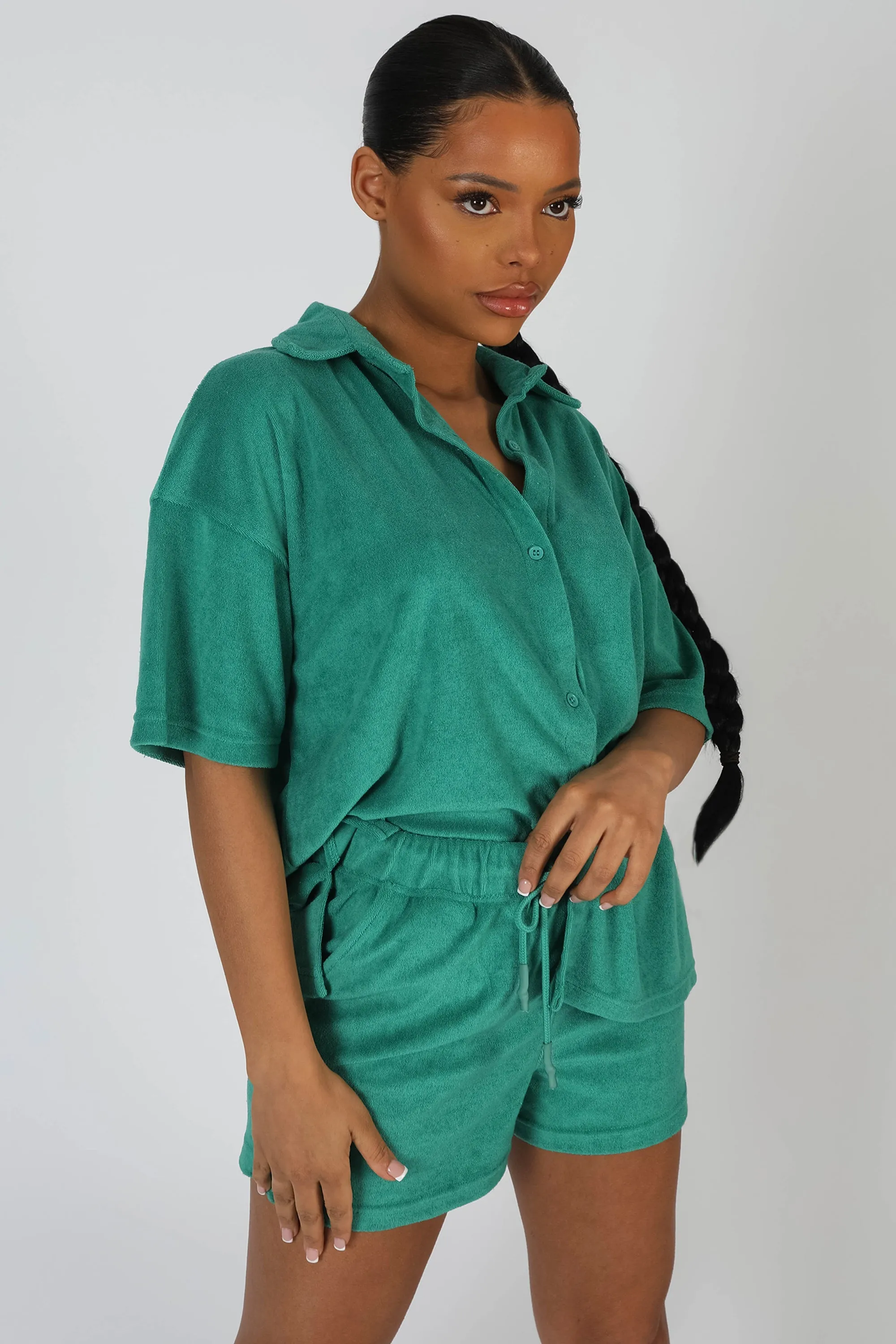 Oversized Short Sleeve Towelling Shirt Green sold by Public Desire product image thumbnail 2
